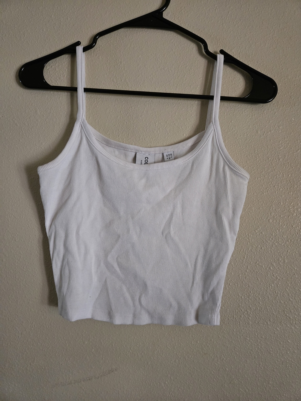 White Ribbed Spaghetti Strap Crop Top